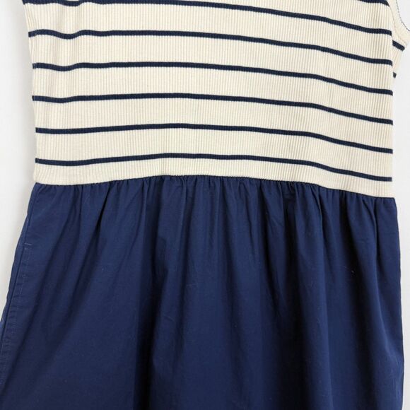 J.CREW Striped Ribbed-Knit Mixy Dress L Ivory Navy Blue Midi Fit Flare NWT B85 - Picture 4 of 6